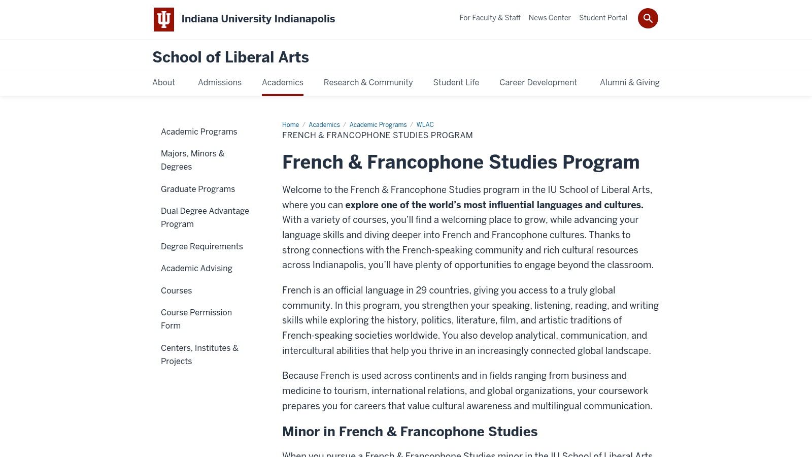 Indiana University Indianapolis, French & Francophone Studies
